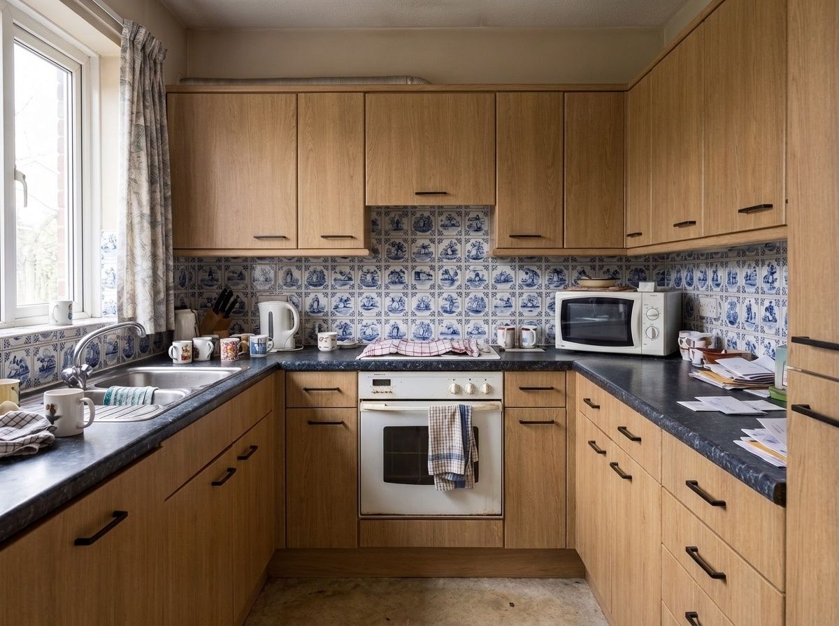 Dezelfde keuken na wrap in warme houtlook